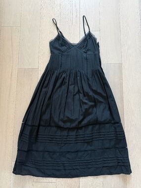 J.Crew Black Midi Dress Spaghetti Strap Pleated Cotton – Size 4